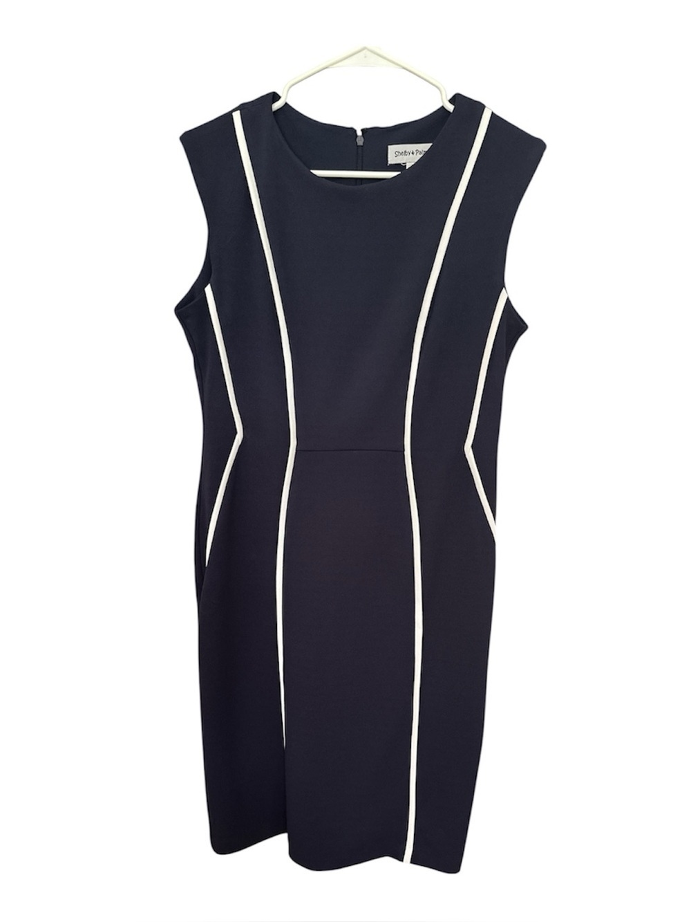 Shelby & Palmer Navy Midi Sheath Dress with White Piping